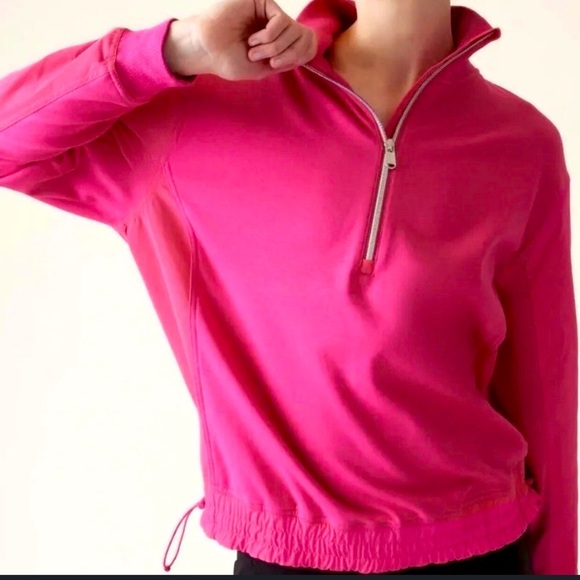 Athleta Triumph Hybrid Half Zip Sweatshirt XS Hot Pink - Picture 6 of 7